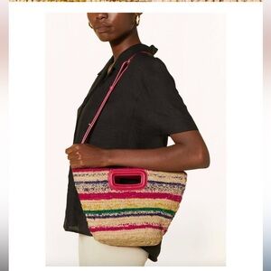 NEW Maje Mini Striped Raffia Bag Fuchsia Pink